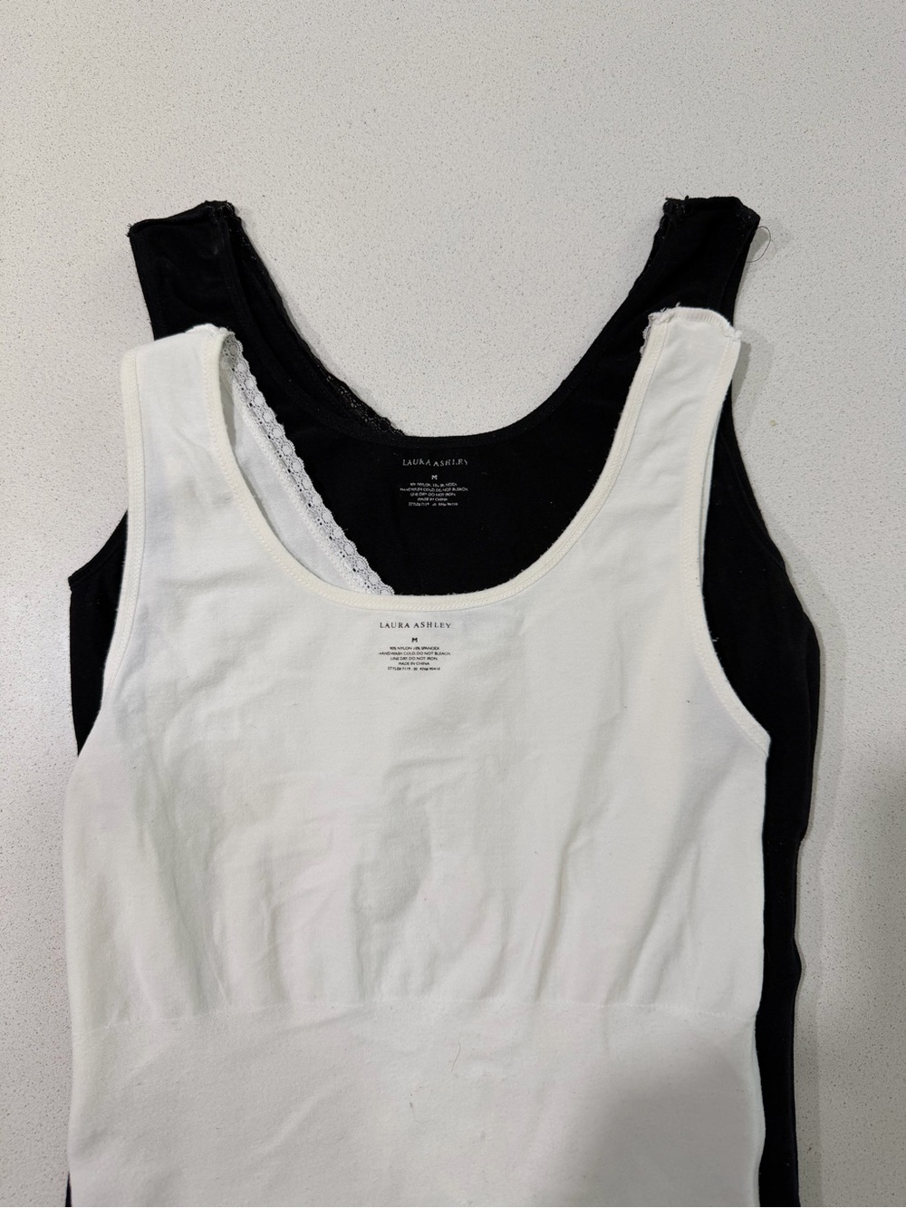 Laura Ashley White and Black Ribbed Tank Tops - Duo
